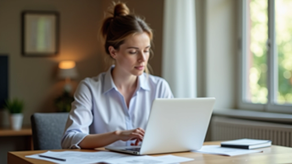 Femme consultant ses factures d'énergie sur ordinateur